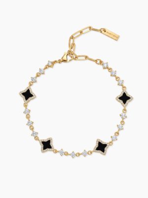 Bracelet Flower Tennis Doré - Motif Noir