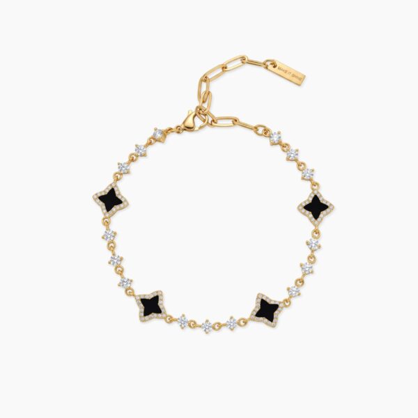 Bracelet Flower Tennis Doré - Motif Noir