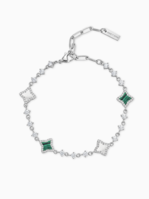 Bracelet Flower Tennis Argenté - Motif Blanc & Vert