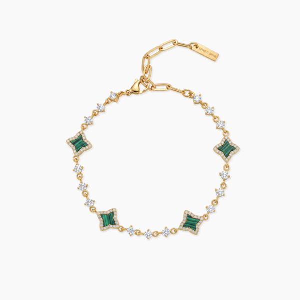 Bracelet Flower Tennis Doré - Motif Vert