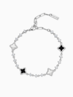 Bracelet Flower Tennis Argenté - Motif Blanc & Noir