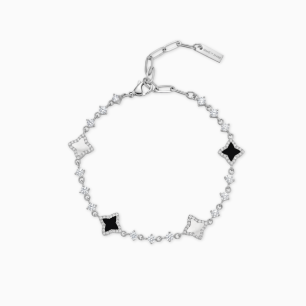 Bracelet Flower Tennis Argenté - Motif Blanc & Noir – Make it Shine