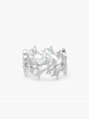 Iced Monogram Ring Argenté