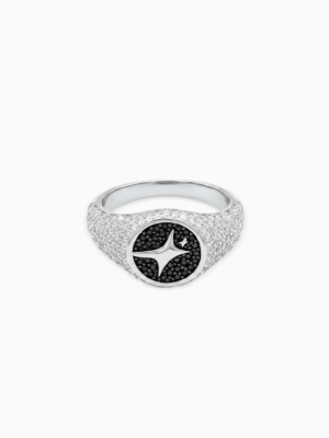 Iced Round signet ring argentée