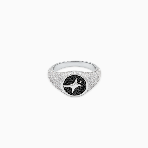 Iced Round signet ring argentée