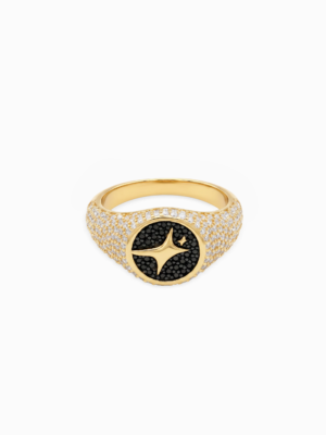 Iced Round signet ring dorée