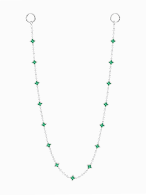 Wallet Chain Flower Tennis Argentée - Motif Vert