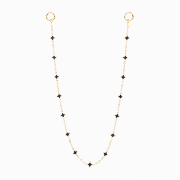 Wallet Chain Flower Tennis Dorée - Motif Noir