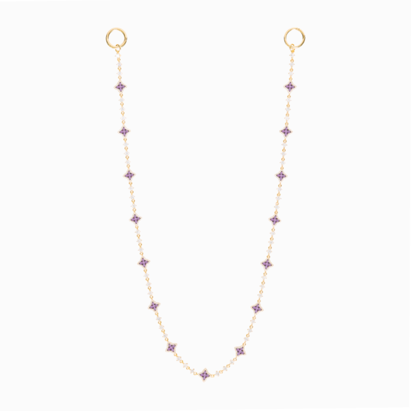 Wallet Chain Flower Tennis Dorée - Pierres Violettes
