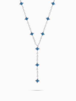 Lariat Flower Tennis Argenté - Pierres Bleues
