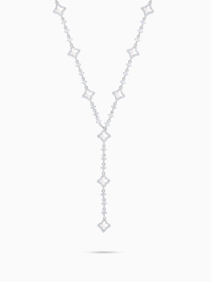 Lariat Flower Tennis Argenté - Motif Blanc