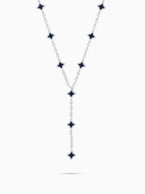 Lariat Flower Tennis Argenté - Motif Noir