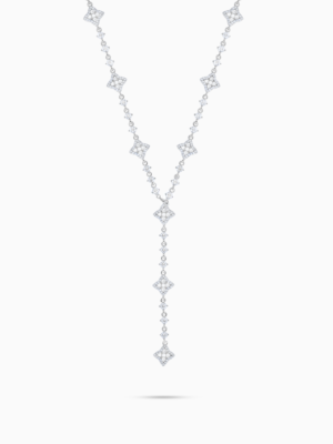 Lariat Flower Tennis Argenté - Pierres Blanches