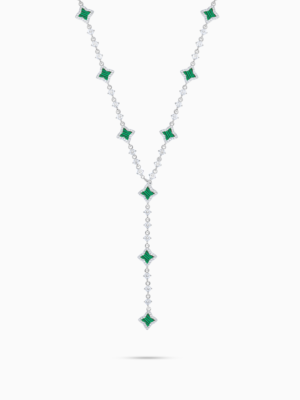 Lariat Flower Tennis Argenté - Motif Vert