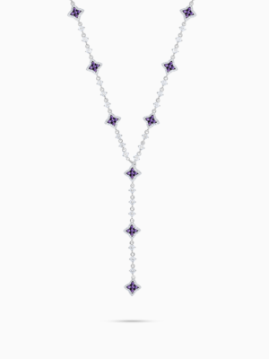 Lariat Flower Tennis Argenté - Pierres Violettes