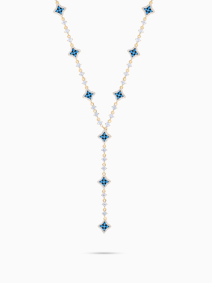 Lariat Flower Tennis Doré - Pierres Bleues