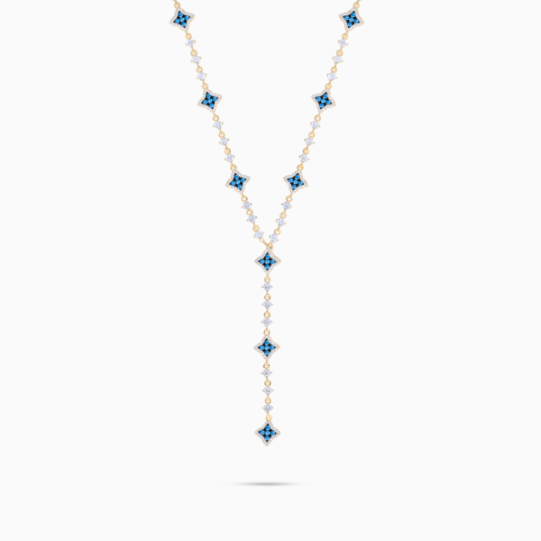 Lariat Flower Tennis Doré - Pierres Bleues