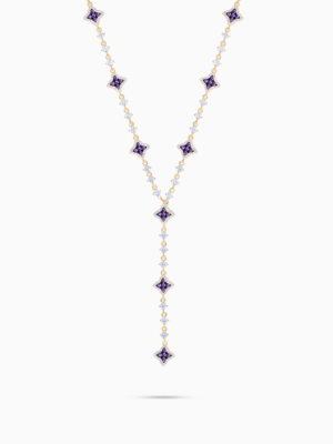Lariat Flower Tennis Doré - Pierres Violettes