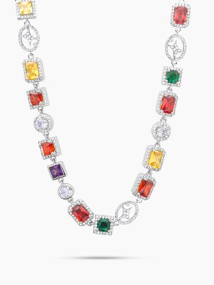 Chaîne Multi Gemstone 8 mm Argentée