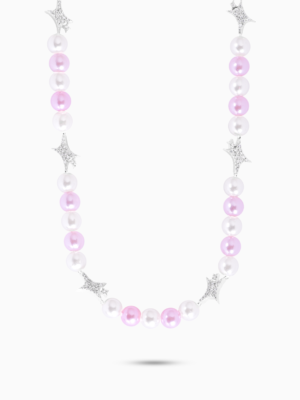 Chaîne perlée Signature Argentée - Blanc et Rose
