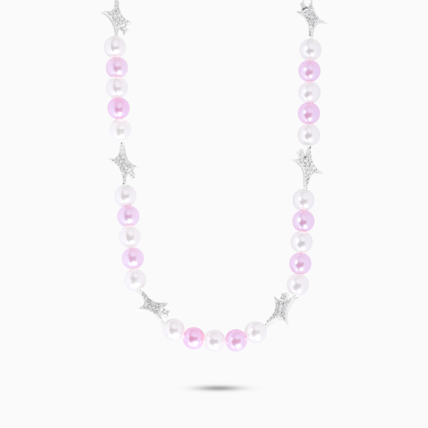 Chaîne perlée Signature Argentée - Blanc et Rose
