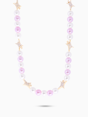 Chaîne perlée Signature Dorée - Blanc et Rose