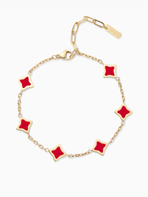 Bracelet Flower câble Doré - Motif Rouge
