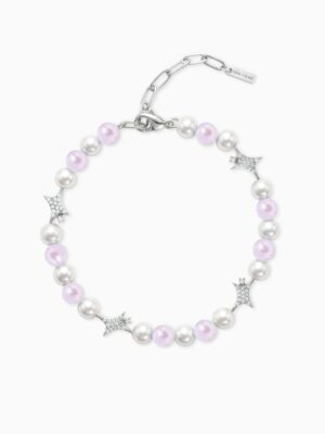 Bracelet perlé Signature Argenté - Blanc et Rose