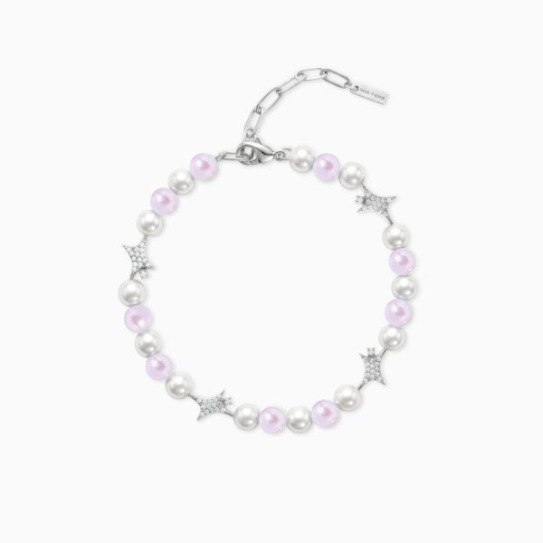 Bracelet perlé Signature Argenté - Blanc et Rose