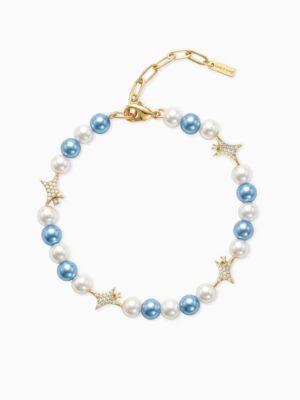 Bracelet perlé Signature Doré - Blanc et Bleu