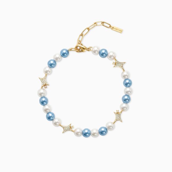 Bracelet perlé Signature Doré - Blanc et Bleu