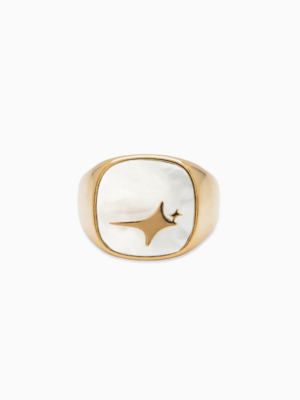 Raw Ring Doré - Motif Blanc