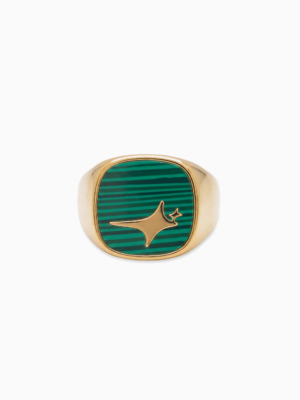 Raw Ring Doré - Motif Vert