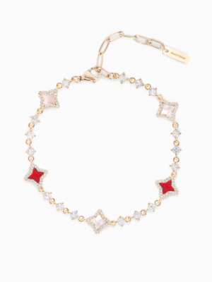 Bracelet Flower Tennis Doré - Motif Blanc & Rouge