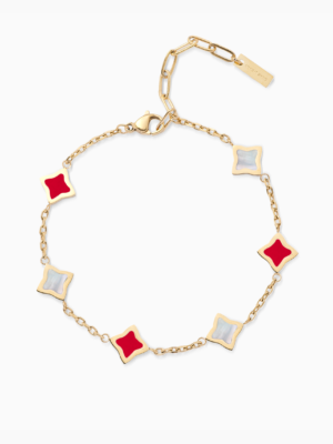 Bracelet Flower câble Doré - Motif Blanc & Rouge