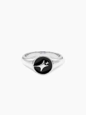 Signature Round signet ring argentée