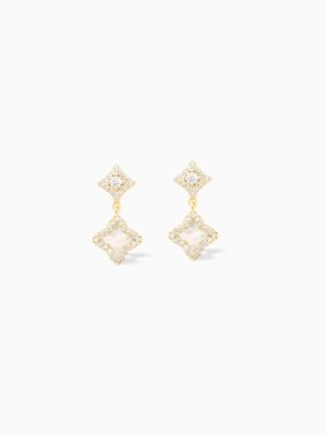 Stars & Flowers earrings dorées - Motif blanc