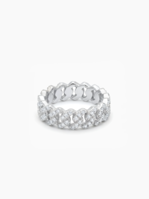 Slim Iced Cuban link ring argentée