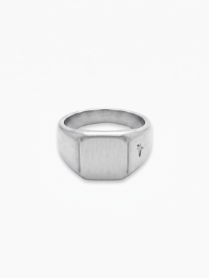 Square signet ring argentée
