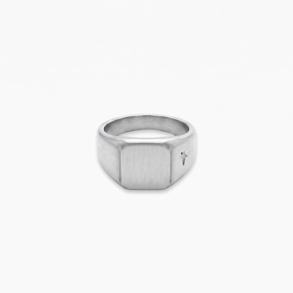 Square signet ring argentée