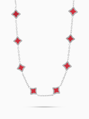 Chaîne Flower câble Argentée - Motif Rouge